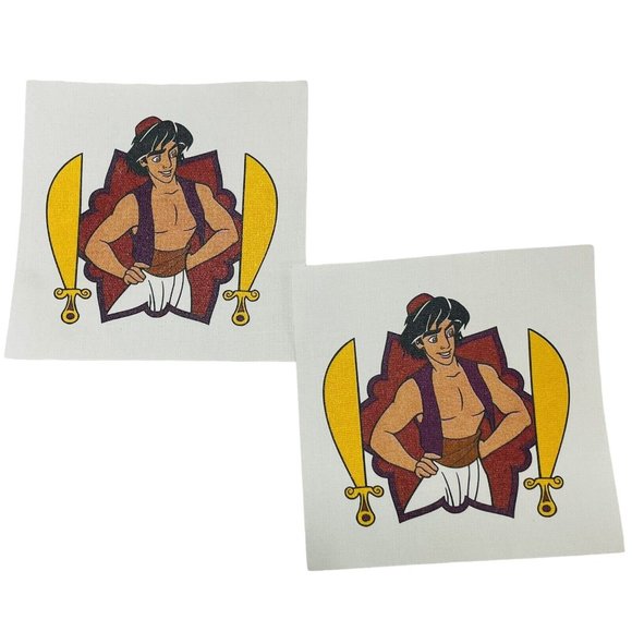 2 Vintage Walt Disney Aladdin Square Iron On - Picture 1 of 3